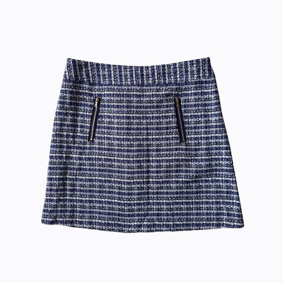 Loft Tweed Mini A-Line Skirt Sz 6P Blue White Academia Preppy Y2K Office Siren - Picture 7 of 7